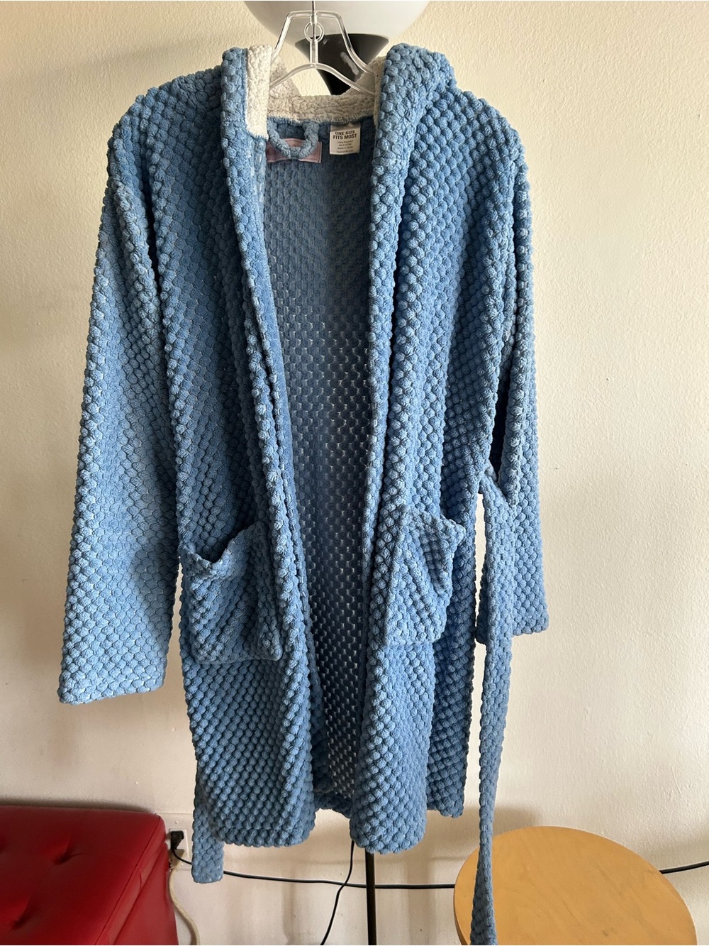 Cozy Blue Textured Plush Robe with Hood
